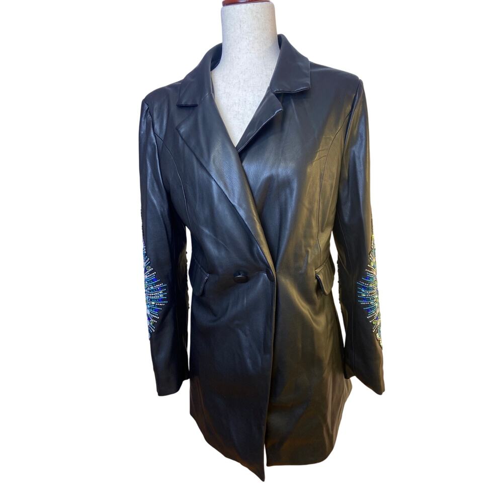 Akira Axelle PU embellished blazer‎ , black faux